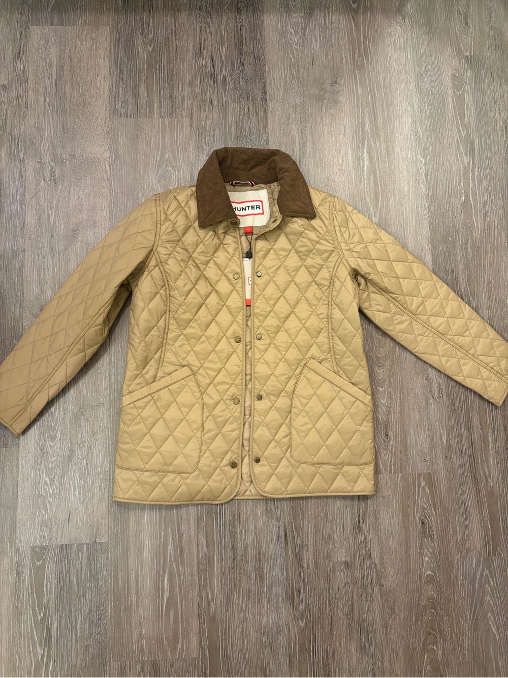 Hunter Quilted Tan Jacket with Corduroy Collar